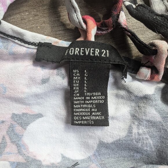 Forever 21 Women’s Dress Size L Black Pink White Floral Sleeveless Skater - Picture 3 of 6